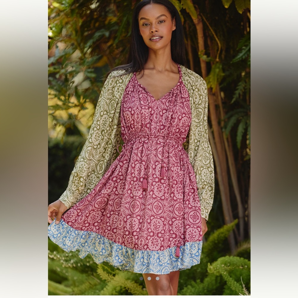 NWT Anthropologie Mahila Long-Sleeve Tie-Front Mini Dress Sz Large